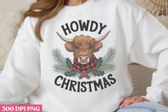 Howdy Christmas PNG, Highland Cow Sublimation PNG Product Image 1