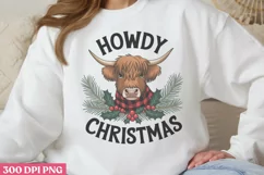 Howdy Christmas PNG, Highland Cow Sublimation PNG Product Image 1