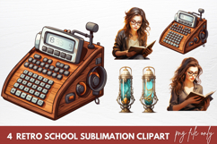 Retro School Sublimation Clipart, School Clipart PNG Product Image 1