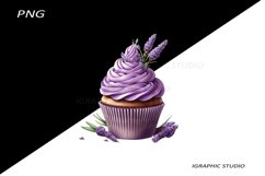 Lavender Cupcake Clipart, Floral Cupcake Clipart Product Image 1