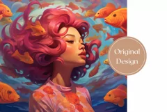 Pink Hair Mermaid Sublimation Design, Kawaii Mermaid Wrap Product Image 2