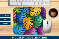 Colorful Monstera Leaves Mouse Pad | Mouse Pad Sublimation Product Image 1