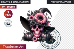 Pink and Black Gothic Halloween Skulls Clipart, pastel goth Product Image 1