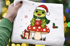 Cute Christmas Frog PNG, Cottagecore Mushroom Frog Sublimati Product Image 4