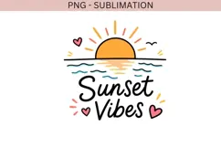 Sunset Vibes PNG | Summer Sunset Clipart | Beach Sunset Product Image 2