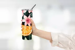 Orange with Leaves and Flowers Tumbler Wrap Sublimation Product Image 2