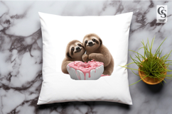 Cute Sloth Couple Heart Illustration Clipart Sublimation PNG Product Image 3