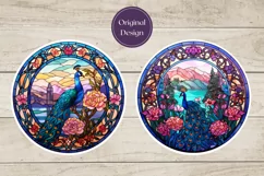 Peacock Car Coaster PNG, Stained Glass Peacock Sublimation Product Image 2