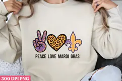 PEACE LOVE MARDI GRAS PNG, Mardi Gras Sublimation PNG Product Image 1