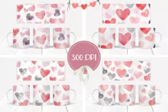 Cartoon Hearts Mug Designs, Watercolor Hearts Mug PNG Product Image 2