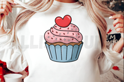 Sweet Cartoon Cupcake With Pink Frosting And A Red Heart Product Image 2