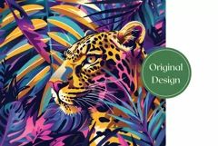 Leopard Tumbler Wrap PNG, Neon Tropical Leaves Tumbler Product Image 2
