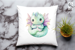 Cute Green Baby Dragon Clipart Sublimation PNG Product Image 2