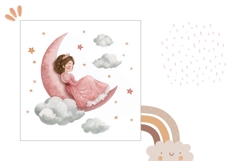 Watercolor Princess Pillow Case Design, Moon Pillow Product Image 2
