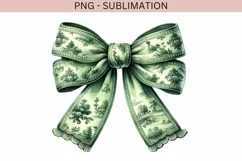 Green Coquette Bow PNG | Grandmillennial Watercolor & Toile Product Image 4