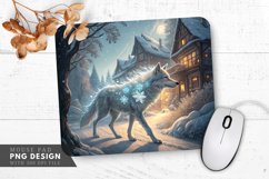 Frosty Wolf in an Enchanted Village Mouse Pad PNG Design Product Image 1
