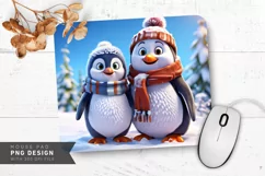 Snowman with Penguin and Scarf Winter Wonderland Mouse Pad Product Image 1