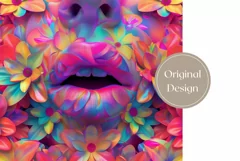 Colorful Lips Tumbler Design, Floral Lips Tumbler PNG Product Image 2