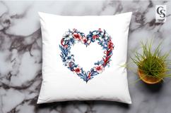 Watercolor Patriotic Floral Heart USA Red Blue Clipart PNG Product Image 2