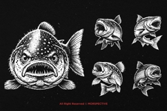 10 Bundle Dark Art Piranha Beast Animal Fishing Fish Tattoo Product Image 3