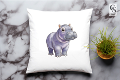 Watercolor Cute Hippo Clipart Sublimation PNG Product Image 2