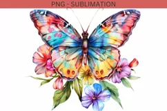 Watercolor Butterfly and Flower PNG Designs Instant Digital Product Image 1