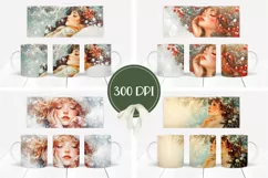Watercolor Christmas Mug Design, Winter Woman Mug Wrap Product Image 2