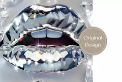 Holographic Lips Tumbler Wrap, Silver Lips Tumbler PNG Product Image 2