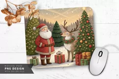 Santa and Reindeer in Festive Wonderland Mouse Pad PNG Product Image 1