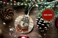 Winter Round Ornament PNG, Cartoon Winter Wolf Ornament Product Image 2