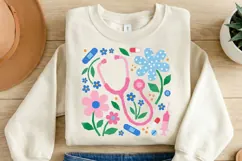 Floral Nurse Medical PNG, Stethoscope Flower Sublimation Product Image 2