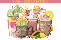 Summer Coffee Png Cups With Fruits, Sublimation Design Product Image 2