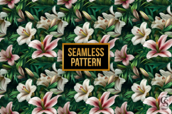 Lily Flowers with Green Leaves Digital Paper Product Image 2