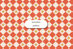 Retro Diamond Star Seamless Pattern in Red and Gold Product Image 1