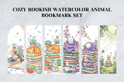 Cozy Bookish Whiskers Bookmark Set,Watercolor Reading Animal Product Image 2