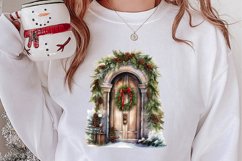 Christmas Door Watercolor Clipart, Christmas Door PNG Product Image 2