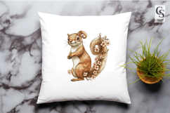 S Squirrel Floral Alphabet Letter Clipart Sublimation PNG Product Image 3