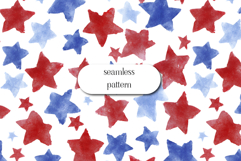 Patriotic Watercolor Stars Red Blue Seamless Pattern Product Image 1