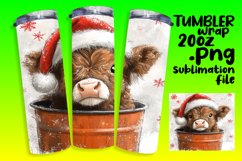 Cute Cow Christmas Tumbler Wrap - Watercolor Holiday Design Product Image 1