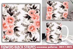 Flowers Black Stripes Digital Paper Product Image 1