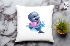 Cute Dolphin With Heart Clipart Sublimation PNG Product Image 2