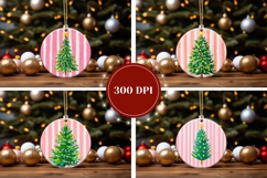 Christmas Tree Round Ornaments, Pink Stripes Ornaments Product Image 2