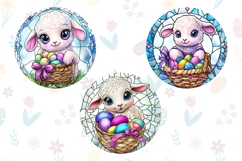 Stained Glass Easter Lamb Round Keychain, Easter Keychain Product Image 2