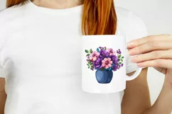 Purple Flowers Illustration, Vase With Pink Flowers PNG Product Image 2