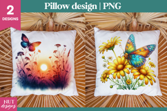 Vibrant Summer pillow, Floral pillow, Butterfly Wildflowers Product Image 1
