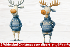 2 Whimsical Christmas Deer Clipart | Cute Festive Deer PNG Product Image 1