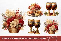Vintage Burgandy Gold Christmas Clipart Sublimation Product Image 1