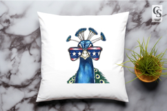 Patriotic Peacock Watercolor Clipart PNG Product Image 2