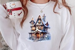 Watercolor Christmas Winter Houses Clipart Product Image 2