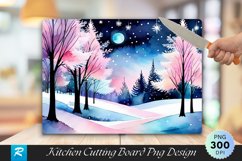 Frosty Twilight Winter Forest Cutting Board PNG Design Product Image 1